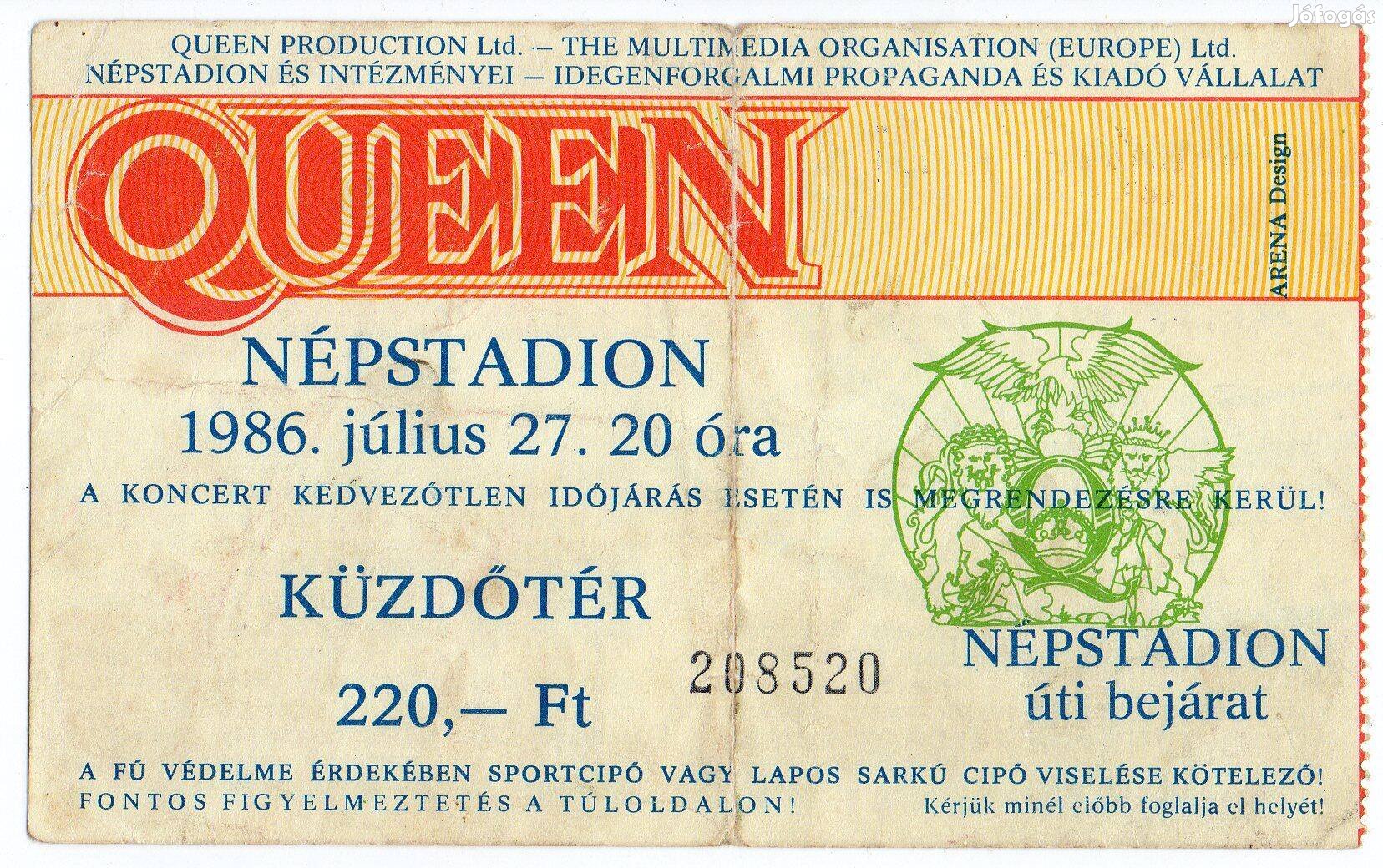 Queen Koncertjegy 1986. Július 27. Budapest Népstadion