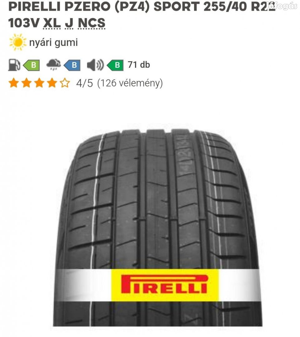R22 nyari gumi  Pirelli Pzero Sport 255/40, Porsche, Jaguar méret