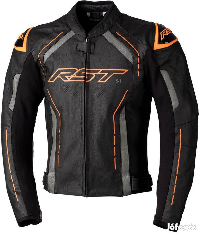 RST S1 CE Bőrdzseki - Fekete/Szürke/Neon Narancs Méret XXL