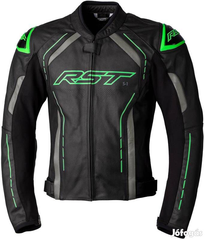 RST S1 CE Bőrdzseki - Fekete/Szürke/Neon Zöld Méret L