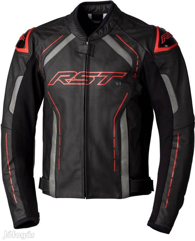 RST S1 CE bőrdzseki - fekete/szürke/piros, L méret