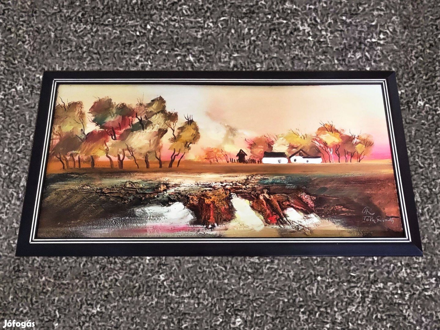 R. Tóth Rozália - Barnuló táj olaj 40x80 festmény