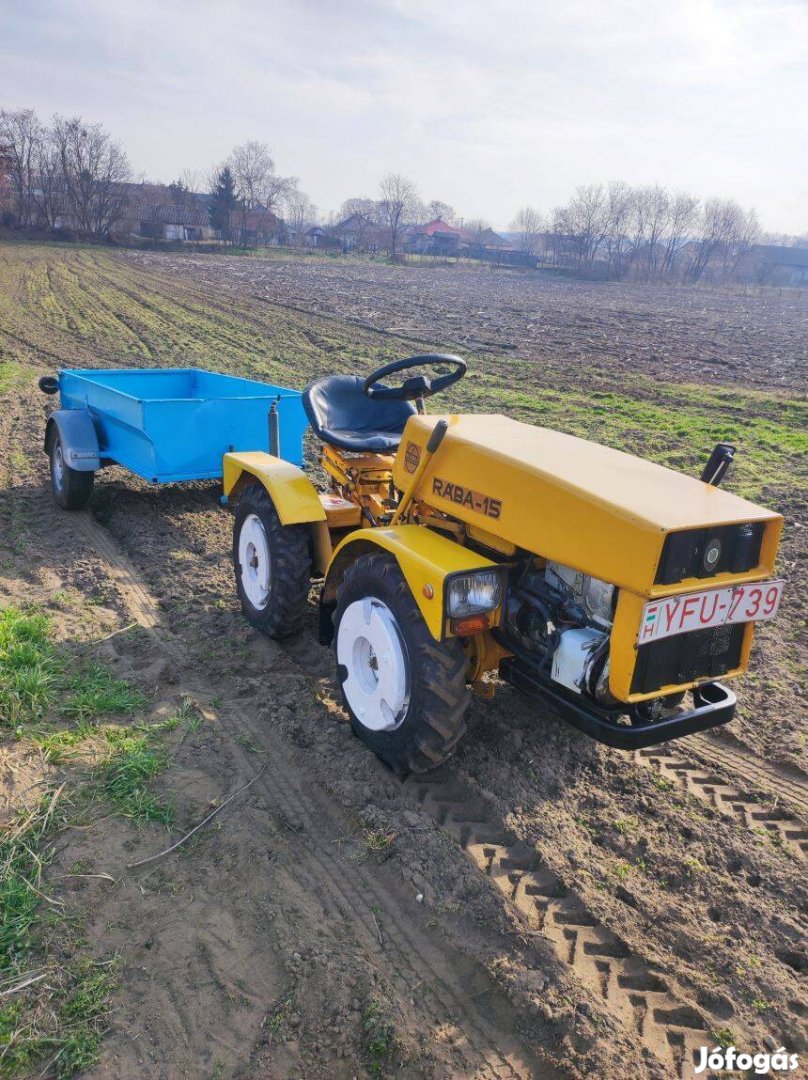 Rába 15 kistraktor traktor kéthengeres műszakival pótkocsival eladó