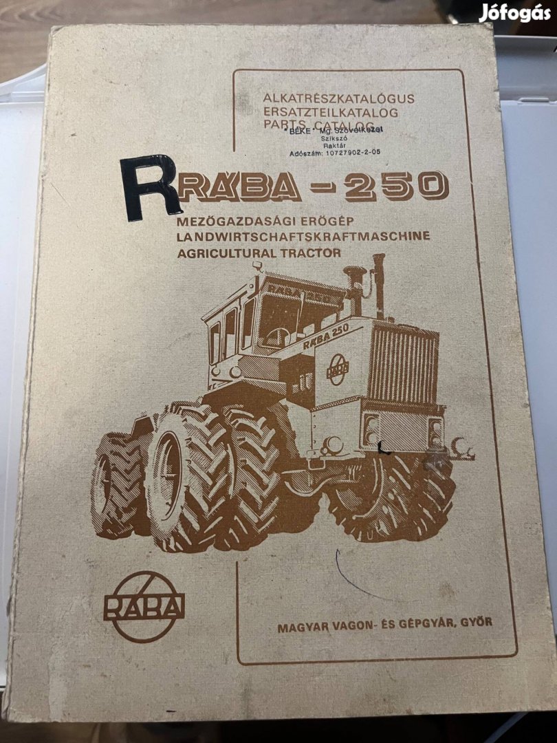 Rába-250 traktor alkatrészkatalógus gépkönyv