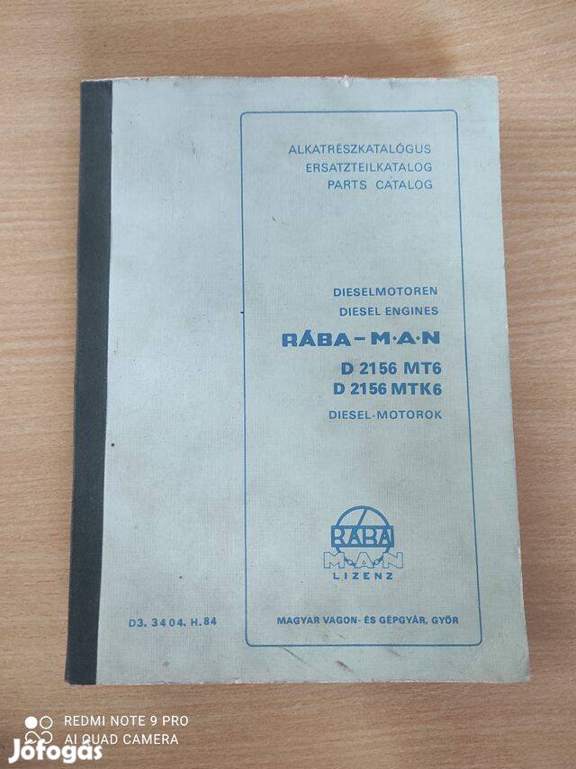 Rába D2156MT6, D2156MTK6 Diesel-motor Alkatrészkatalógusa 1986