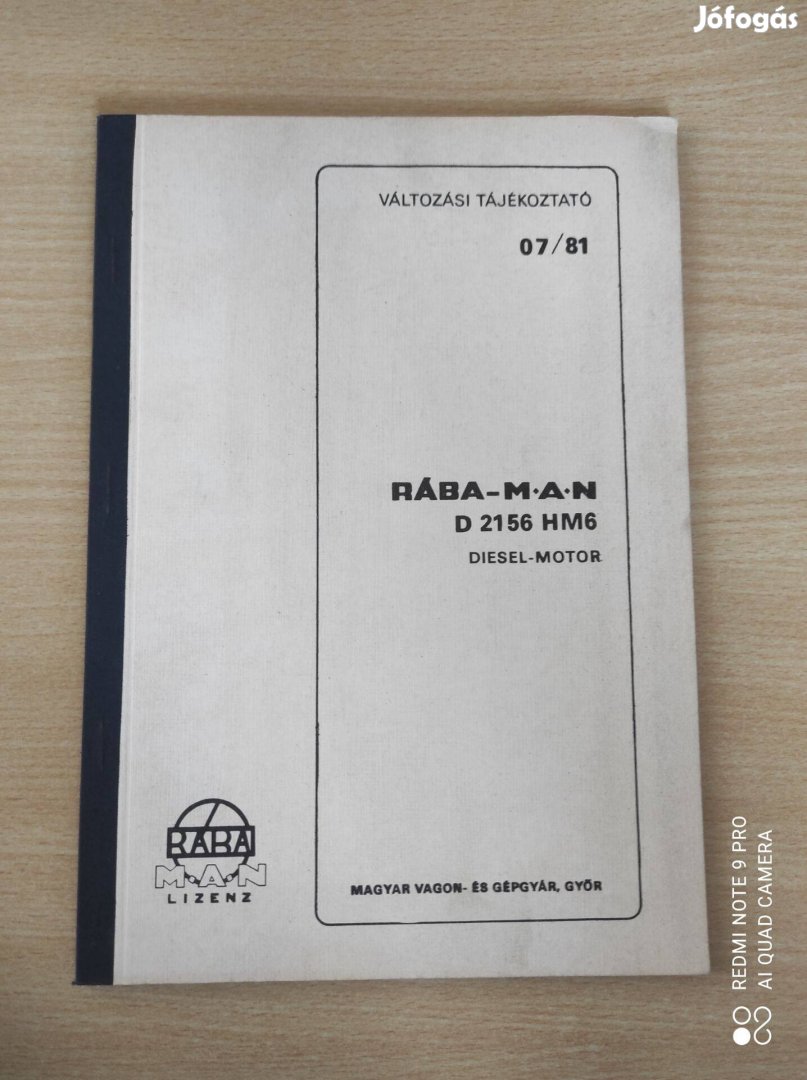 Rába D2156 HM6 Diesel-motor Változási tájékoztató 07/81