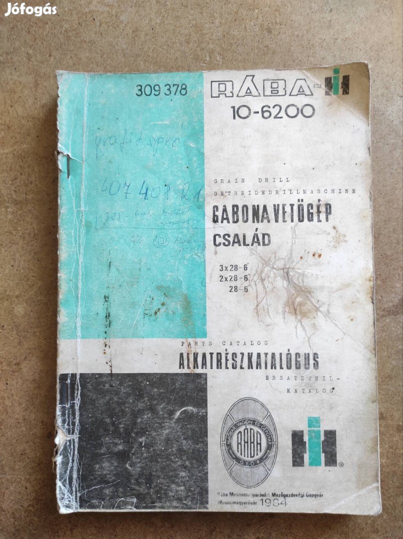 Rába IH 10-6200 gabona vetőgép alkatrészkatalógus
