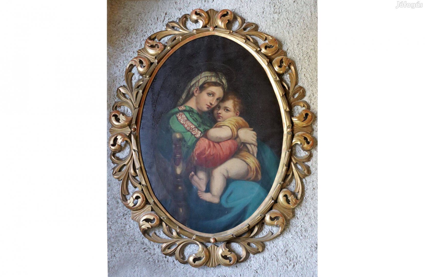 Raffaello Madonna utánzata, olajfestmény florentin keretben