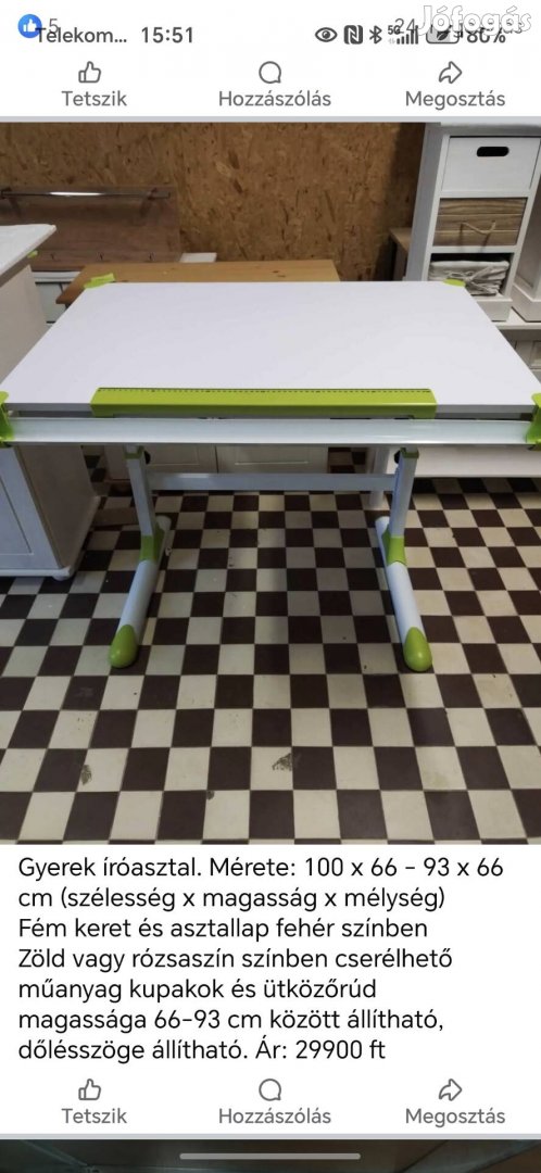 Rajz asztal Fehérzöld színben