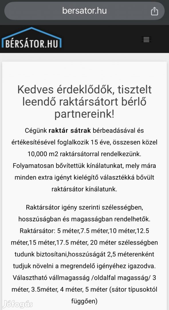 Raktársátor bérlés