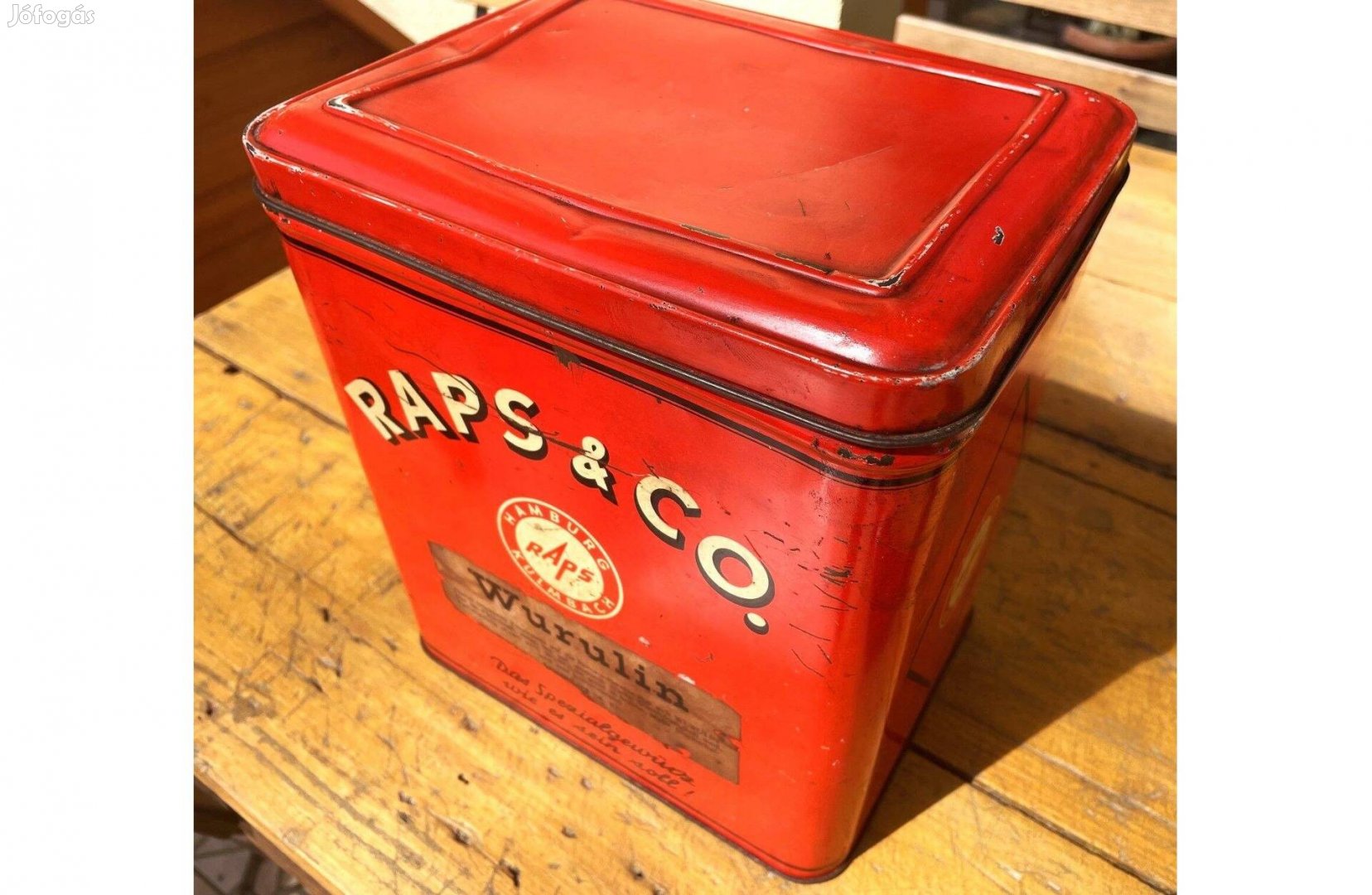 Raps & Co Hamburg Kulmbach feliratú piros fém doboz, tároló vintage