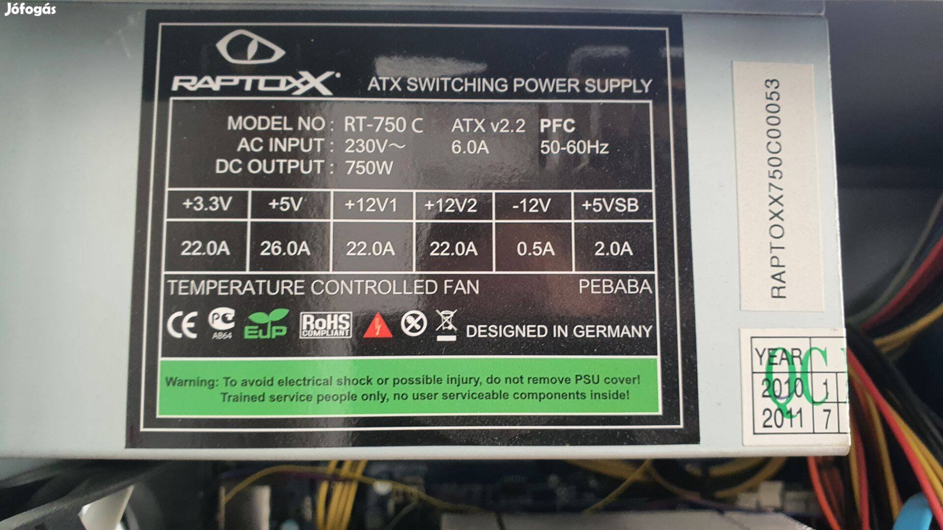 Raptox RT750C 750W ATX pc tápegység