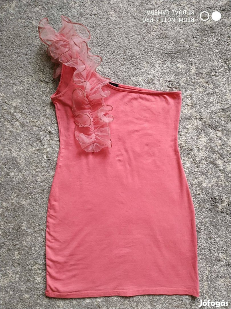 Rare rózsaszín félvállas tüllel díszített miniruha, tunika