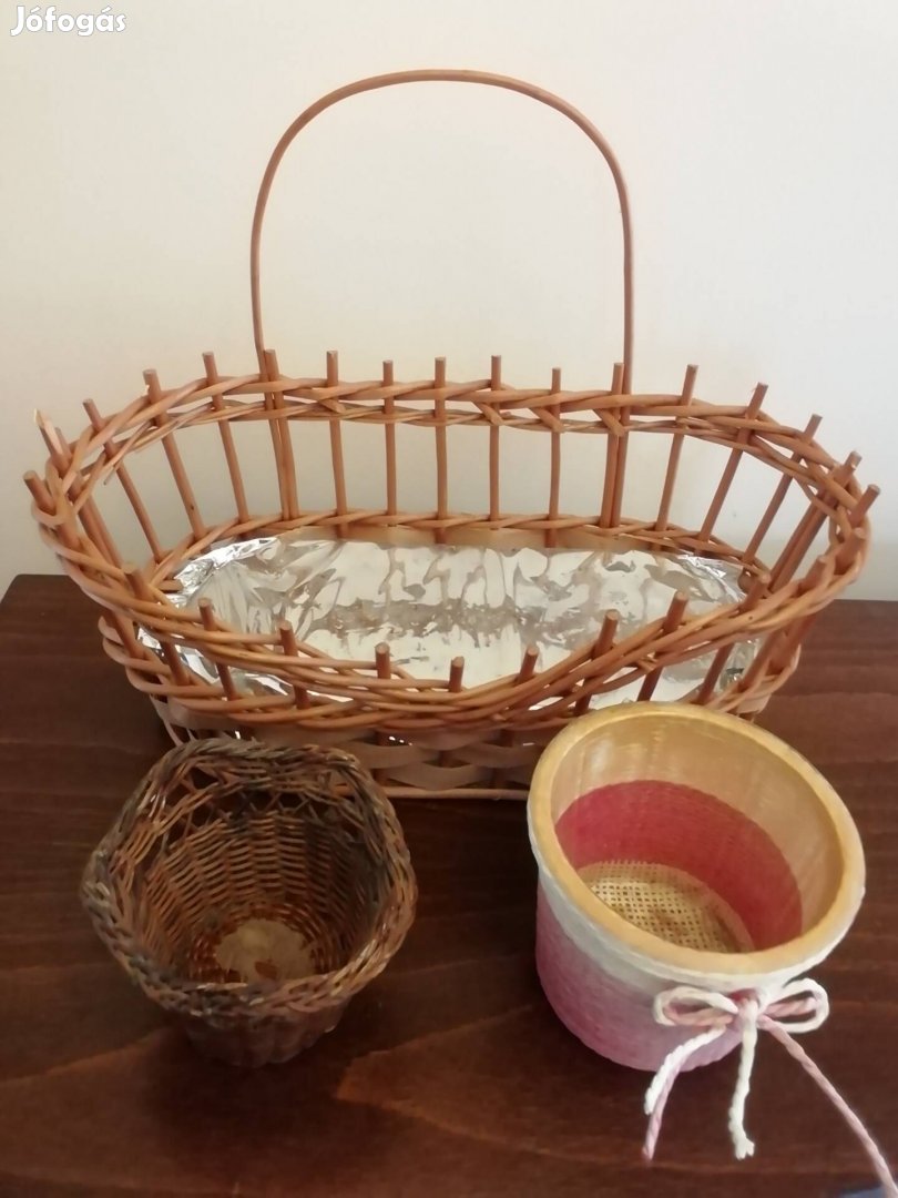 Rattan, vessző fonott virágtartó kosár, kaspó 3 darabos csomag 