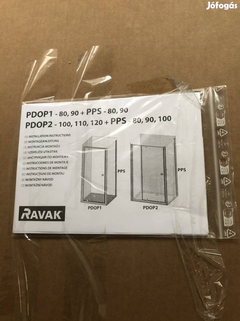 Ravak PPS-90 fekete black transparent fix oldalfal új