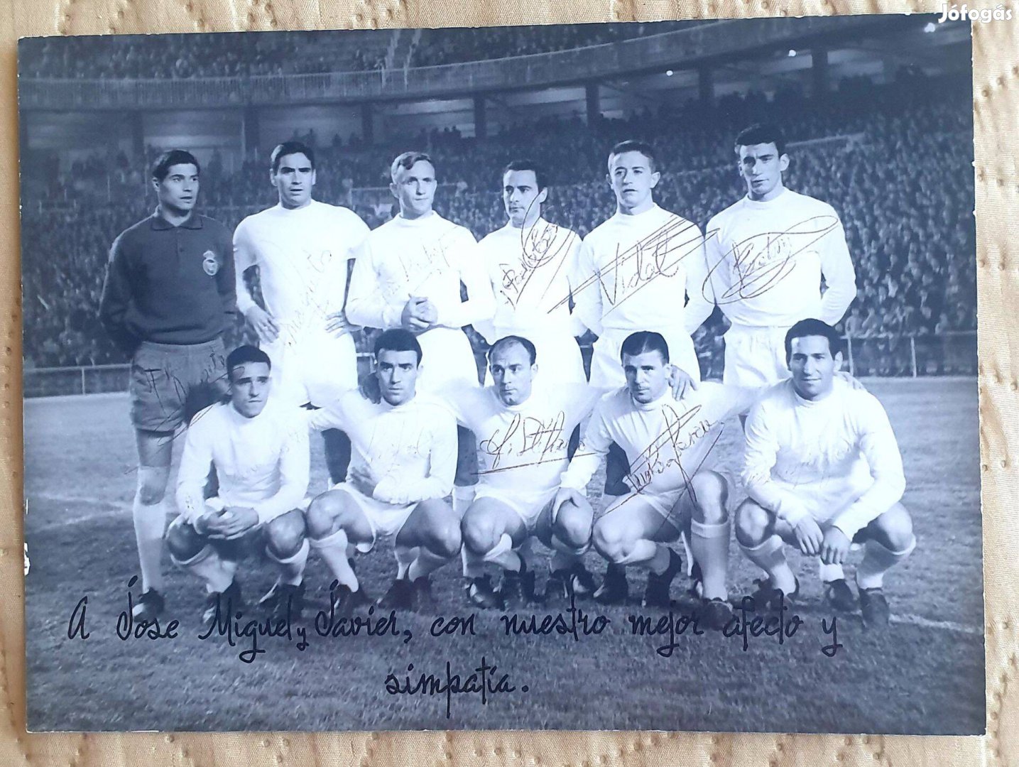 Real Madrid Puskás Aranycsapat 1960 dedikált aláírt sajtófotó Ritkaság