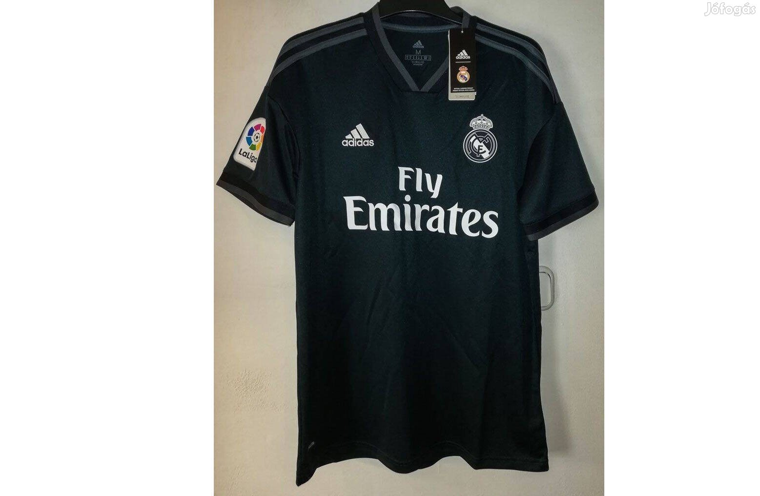 Real Madrid eredeti adidas 2018-19 La Liga logós sötétszürke mez (XL)