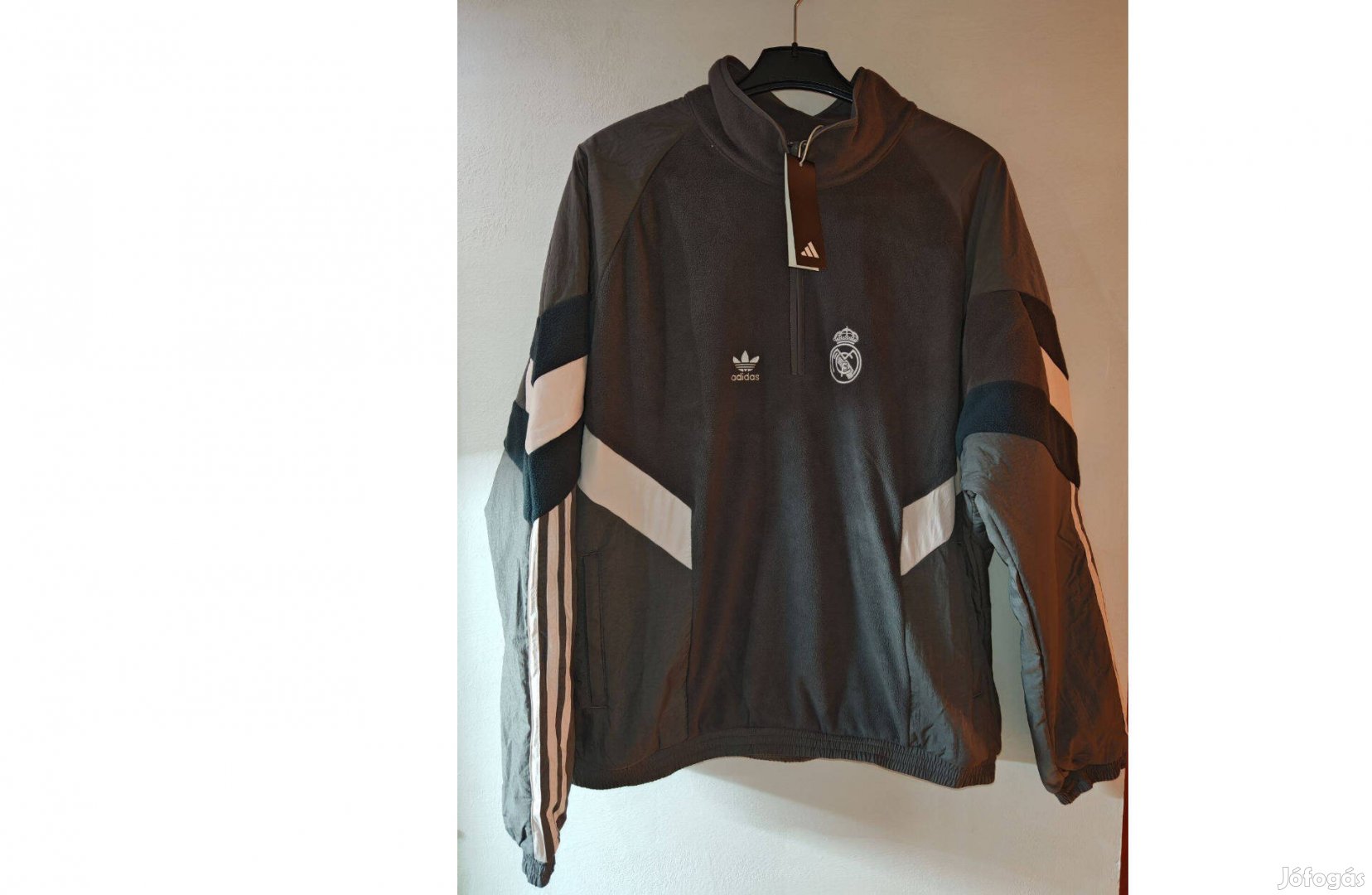 Real Madrid eredeti adidas Originals szürke polár cipzáras nyakú felső