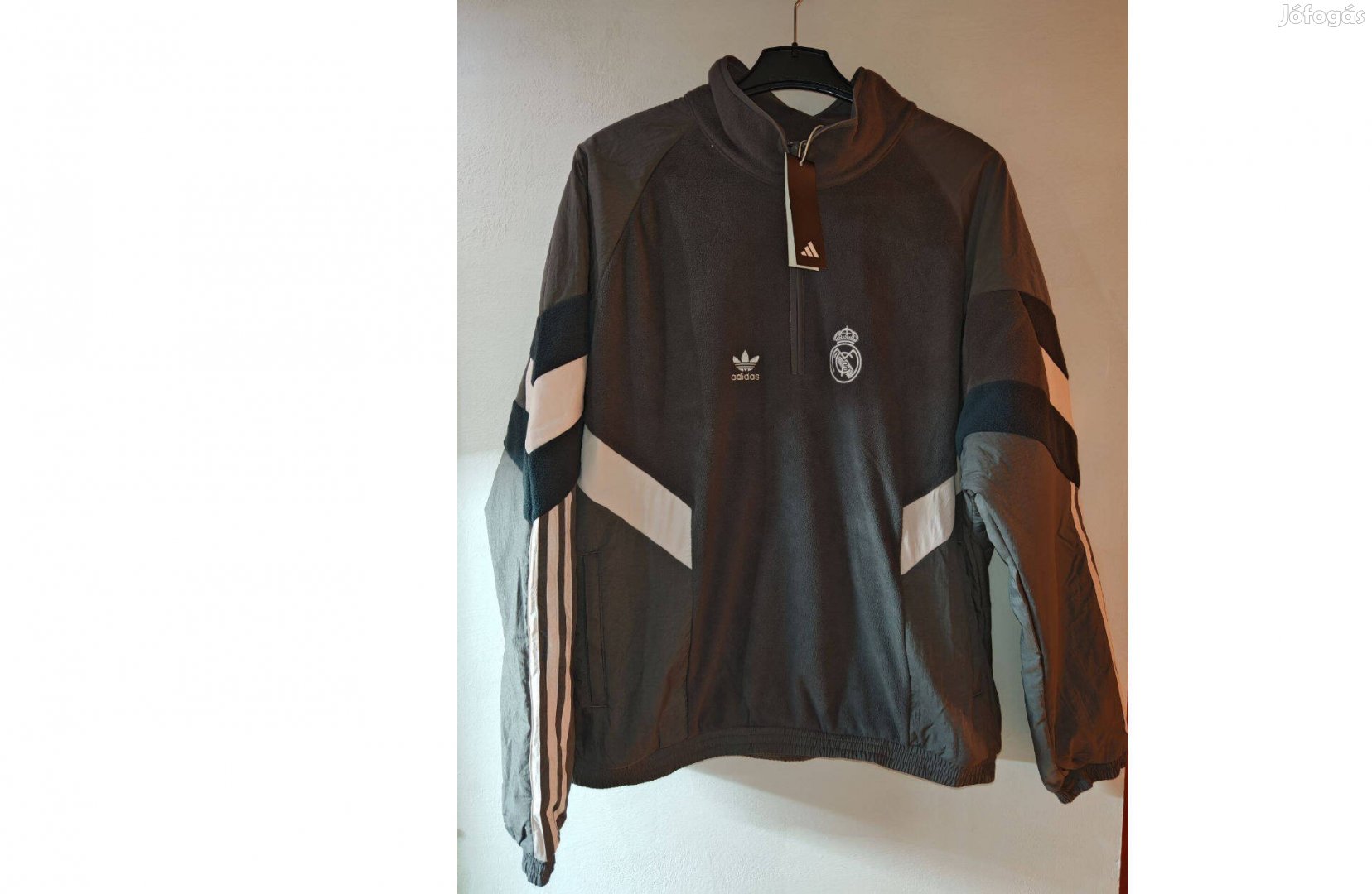 Real Madrid eredeti adidas Originals szürke polár cipzáras nyakú felső