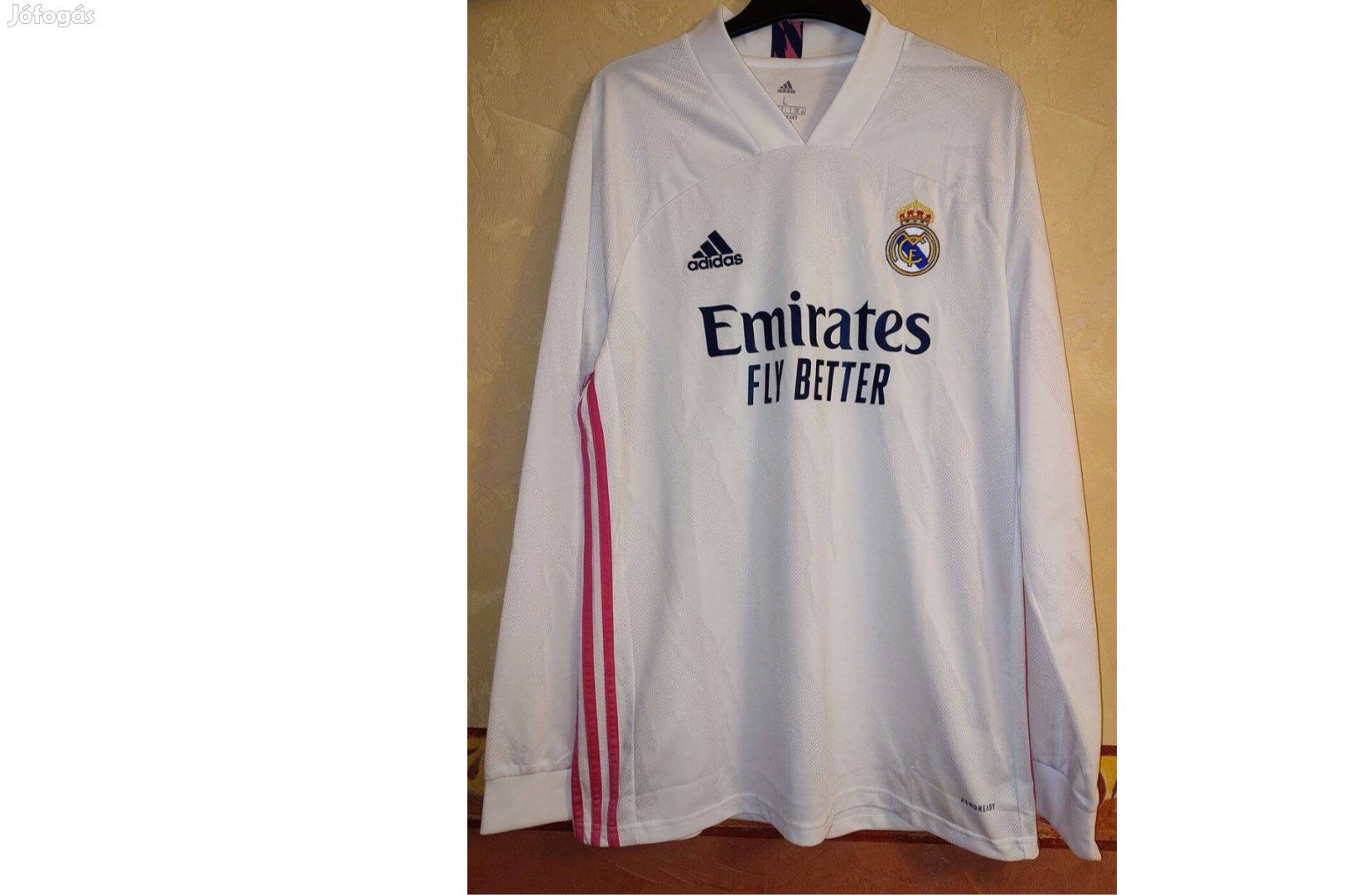 Real Madrid eredeti adidas fehér pink 2020-21 hosszú ujjú mez (XL)