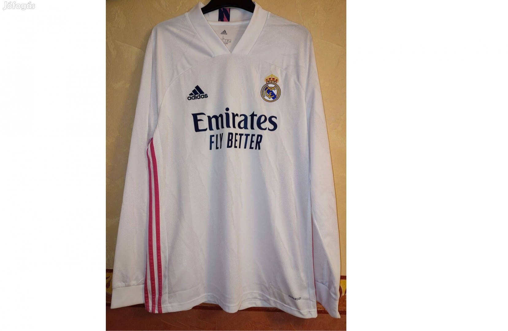 Real Madrid eredeti adidas fehér pink 2020-21 hosszú ujjú mez (XL)