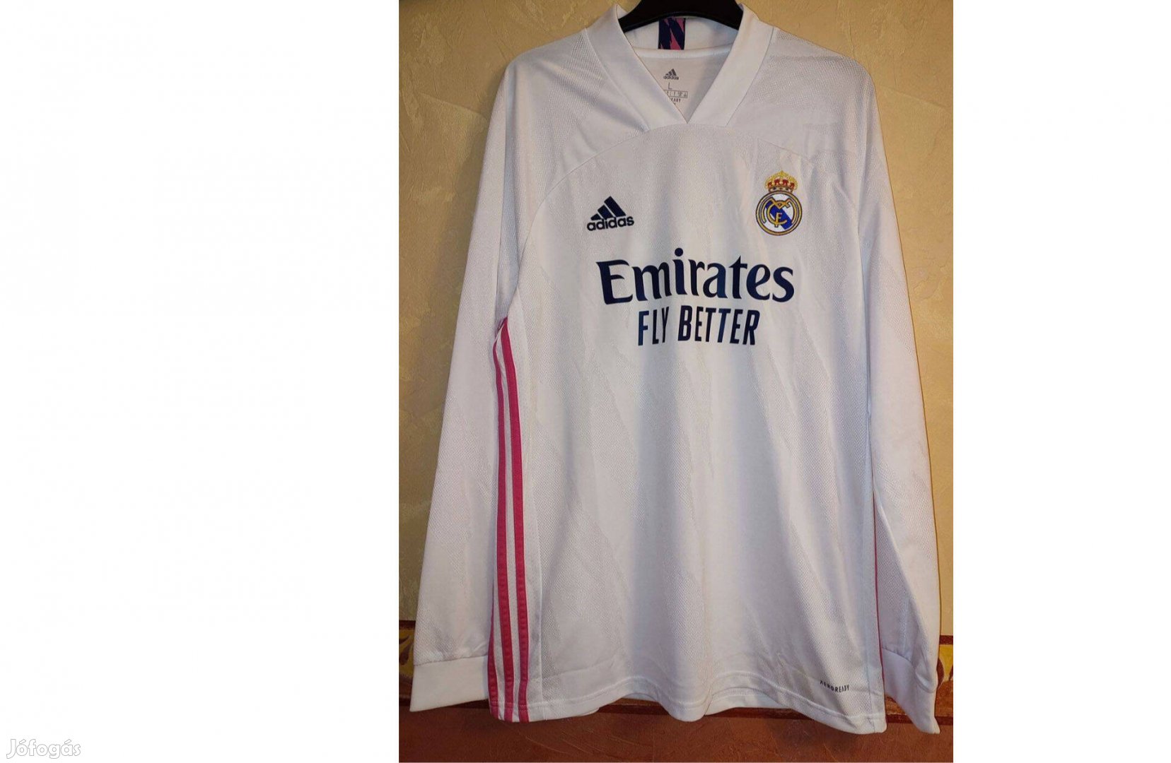 Real Madrid eredeti adidas fehér pink 2020-21 hosszú ujjú mez (XL)