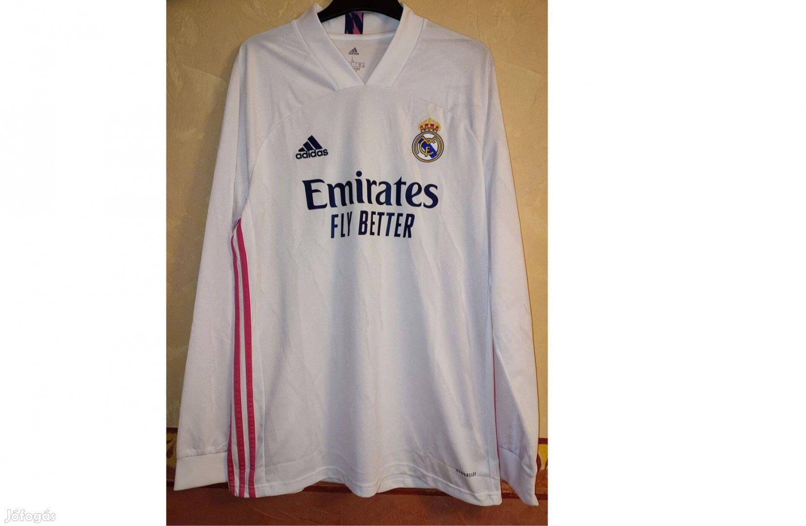 Real Madrid eredeti adidas fehér pink 2020-21 hosszú ujjú mez (XL)