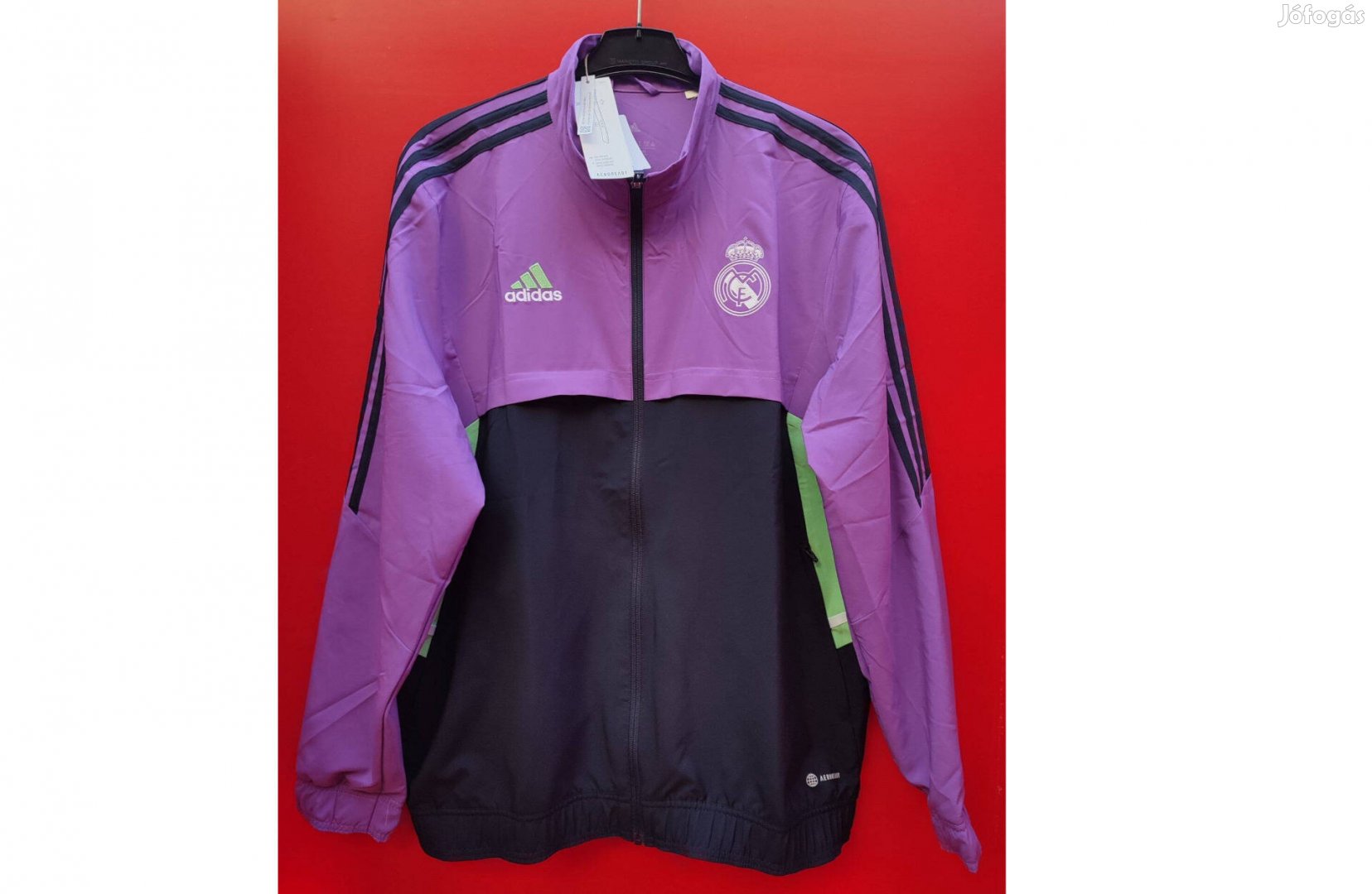 Real Madrid eredeti adidas lila fekete cipzáras felső (L, XL)