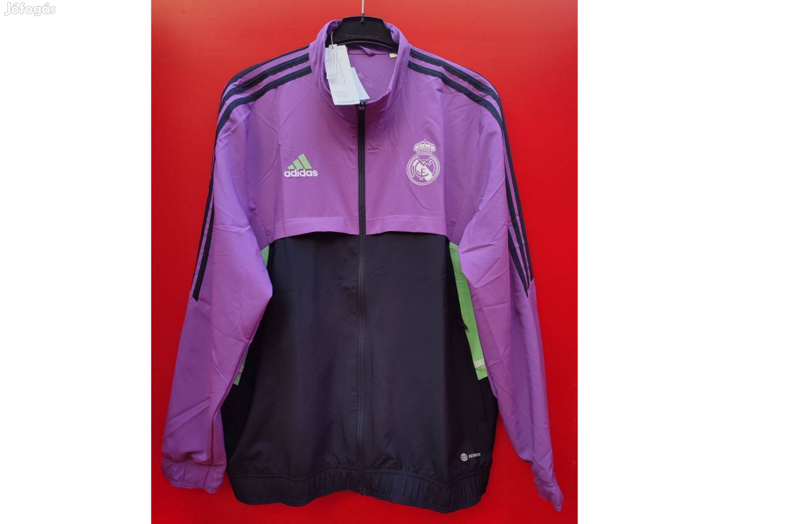 Real Madrid eredeti adidas lila fekete cipzáras felső (L, XL)