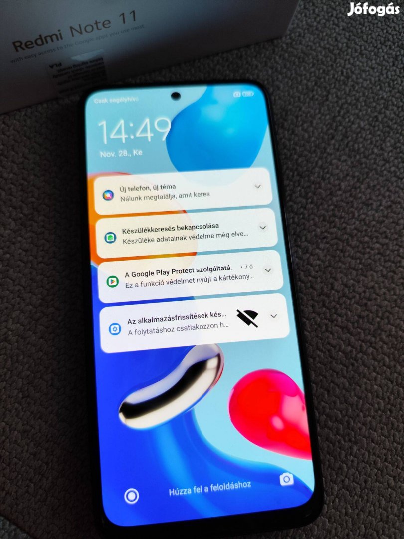 Redmi Note 11 4/64GB okostelefon sérülésment. állapot tartozékaival