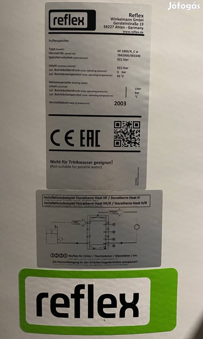 Reflex HF Puffertartály 1000 literes