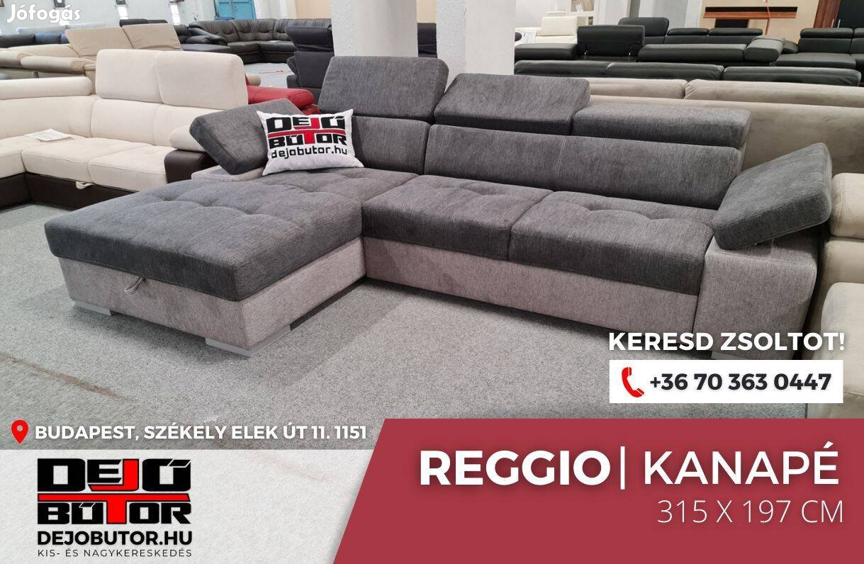 Reggio L rugós kanapé 315x197 cm ülőgarnitúra szürke sarok ágyazható