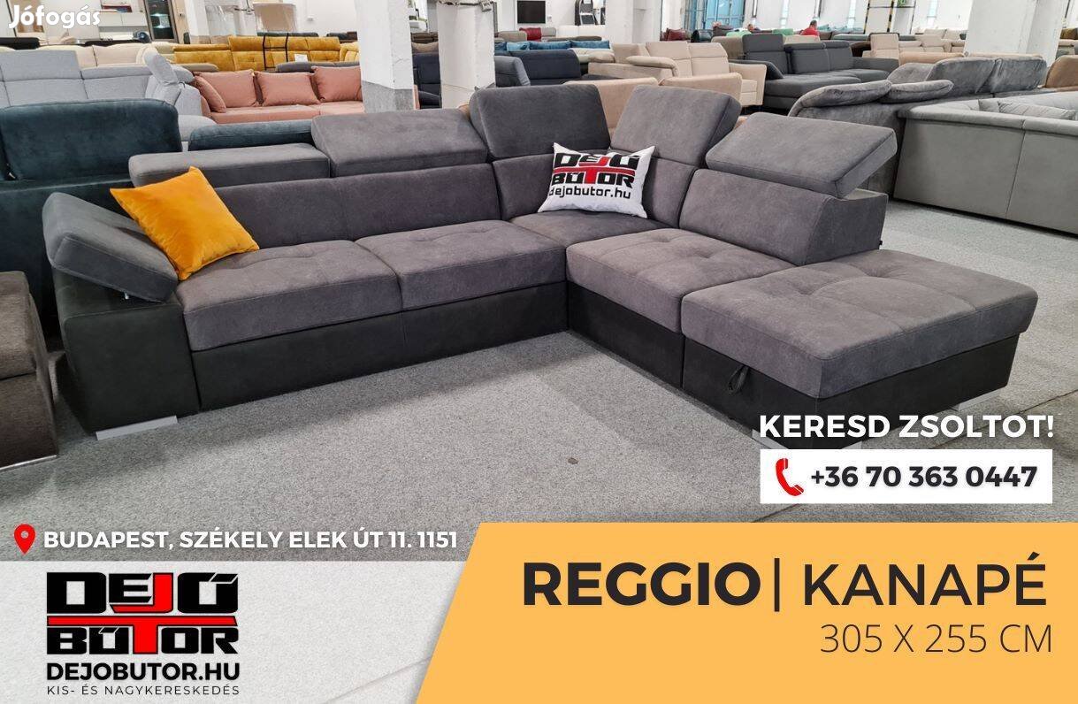 Reggio XL black sarok rugós kanapé ülőgarnitúra 305x255 cm ágyazható