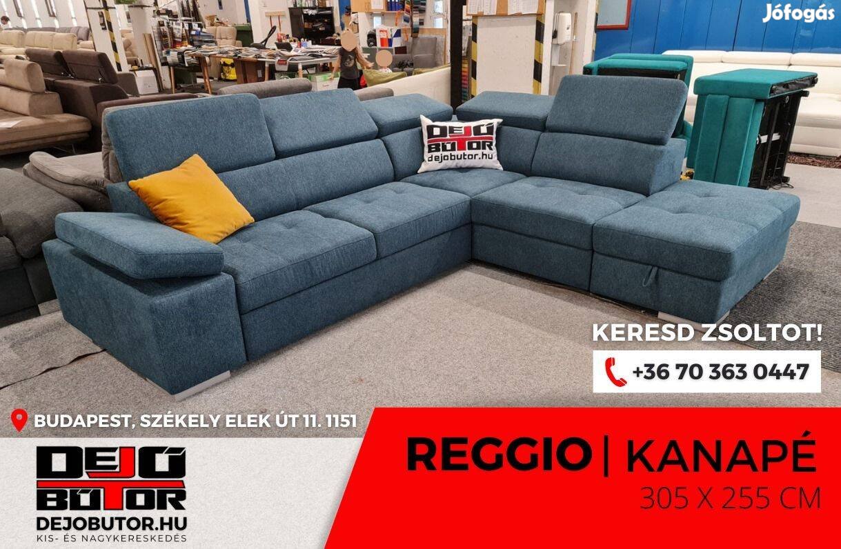 Reggio XL kék sarok rugós kanapé ülőgarnitúra 305x255 cm ágyazható