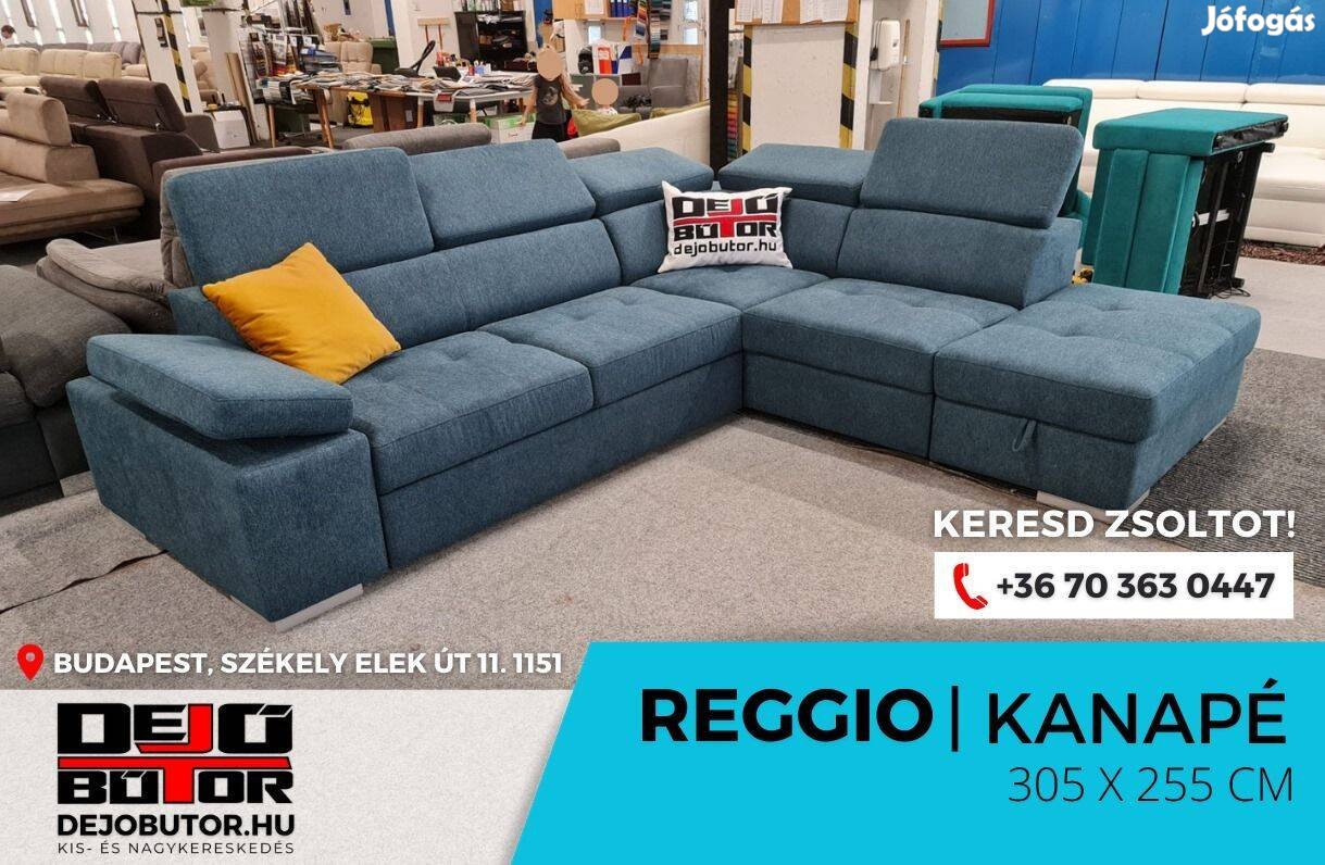 Reggio kanapé ülőgarnitúra rugós bútor 305x255cm kék sarok ágyazható
