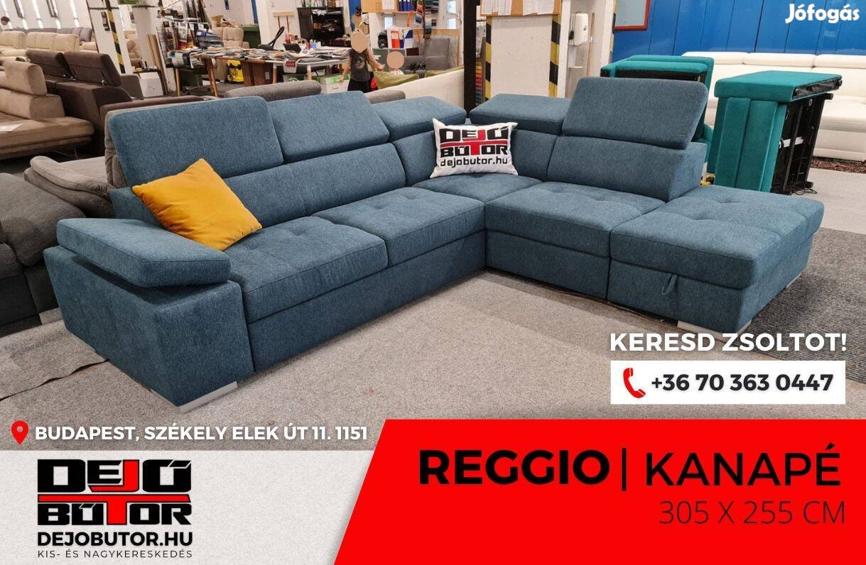 Reggio sarok kék kanapé bútor ülőgarnitúra rugós 305x255 cm ágyazható