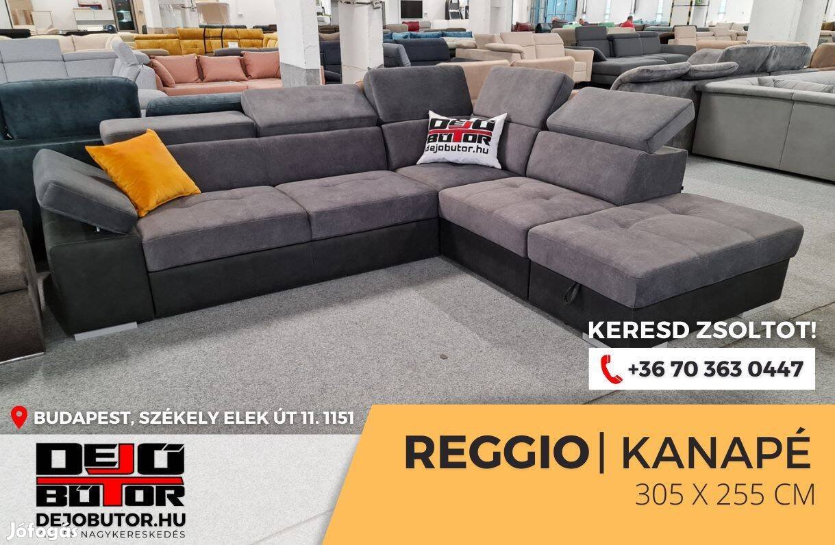 Reggio szürke rugós sarok kanapé ülőgarnitúra 305x255 cm ágyazható