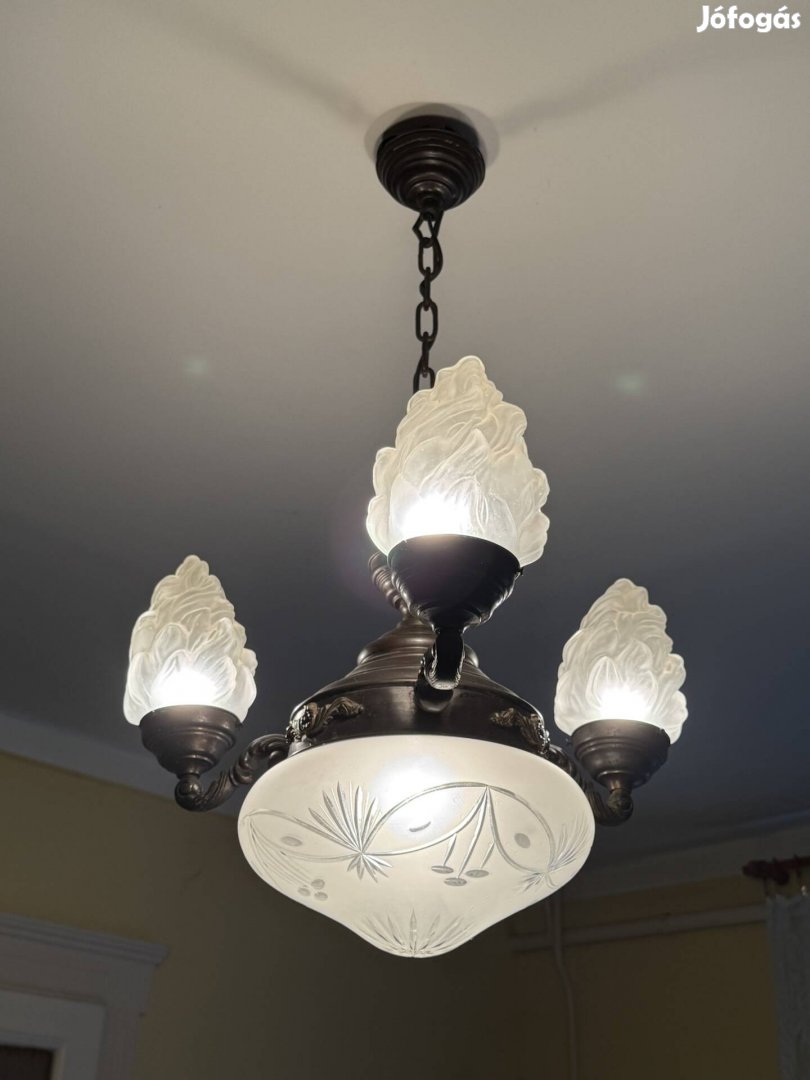 Régi 3 ágú lángfáklya antik bronz csillár