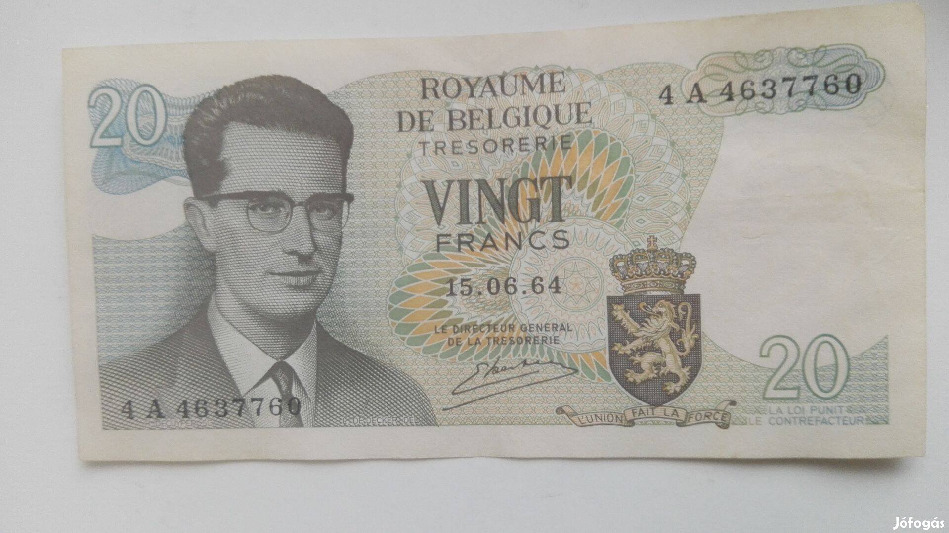 Régi Belga 20 Frank 1964-es