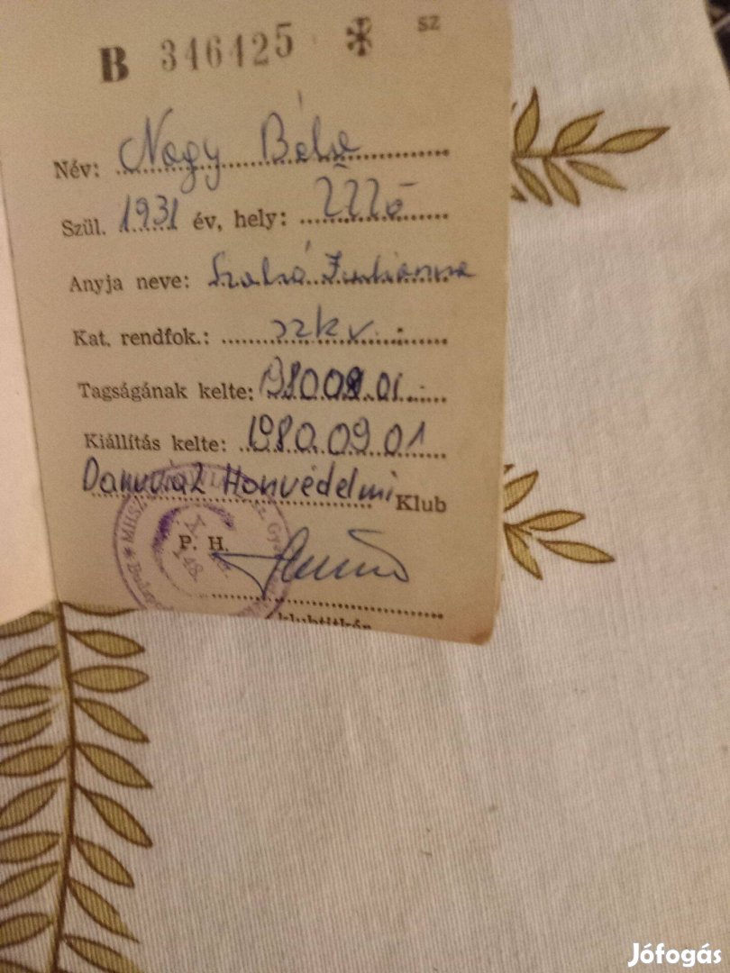 Régi Danuvia Gépgyár igazolás 1980