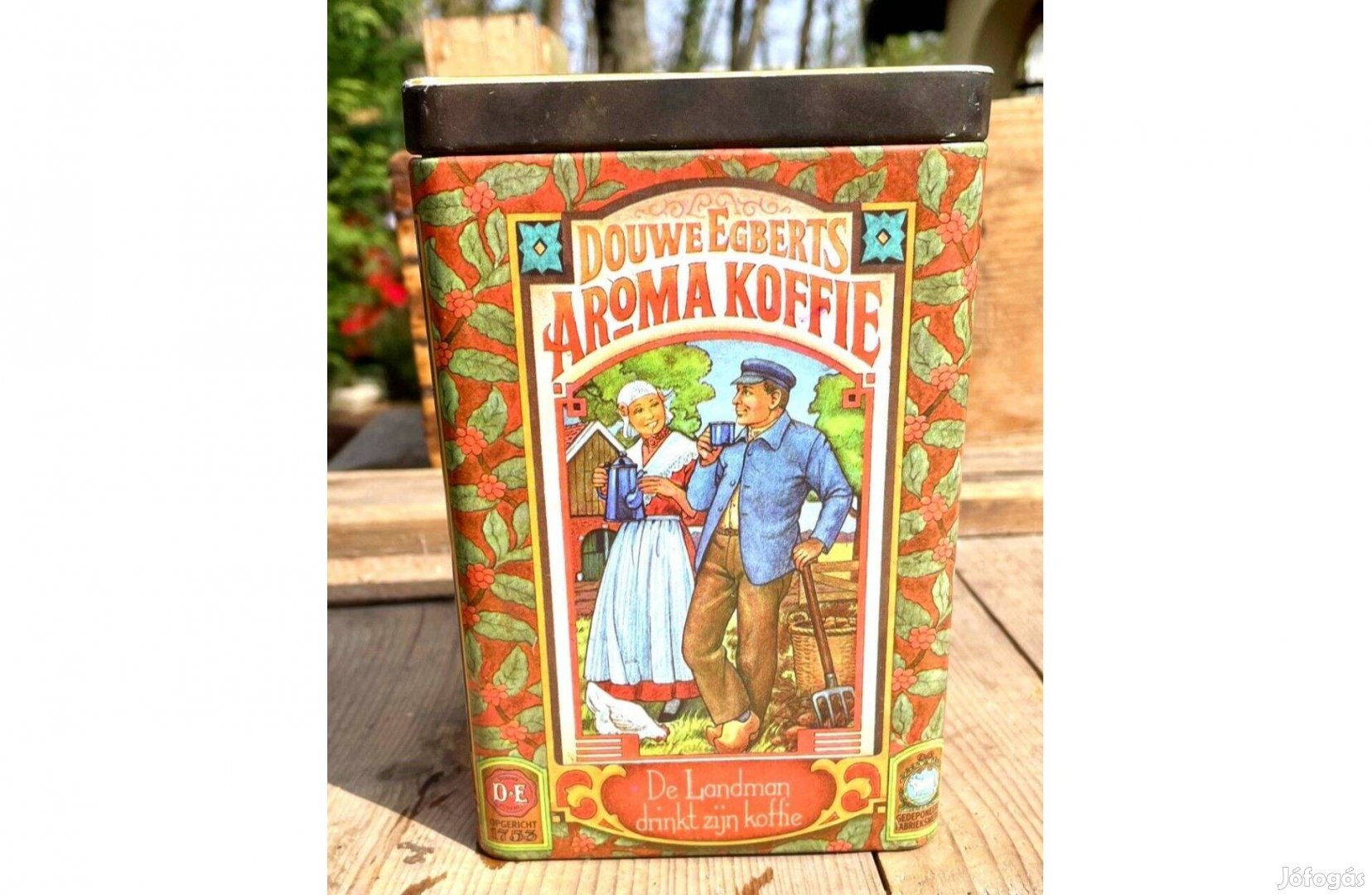 Régi Douwe Egberts Aromatartós Kávésdoboz, fém doboz, pléh tároló