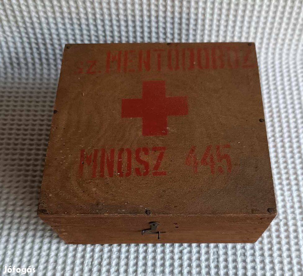 Régi Fa Elsősegély Mentődoboz Mentőszekrény