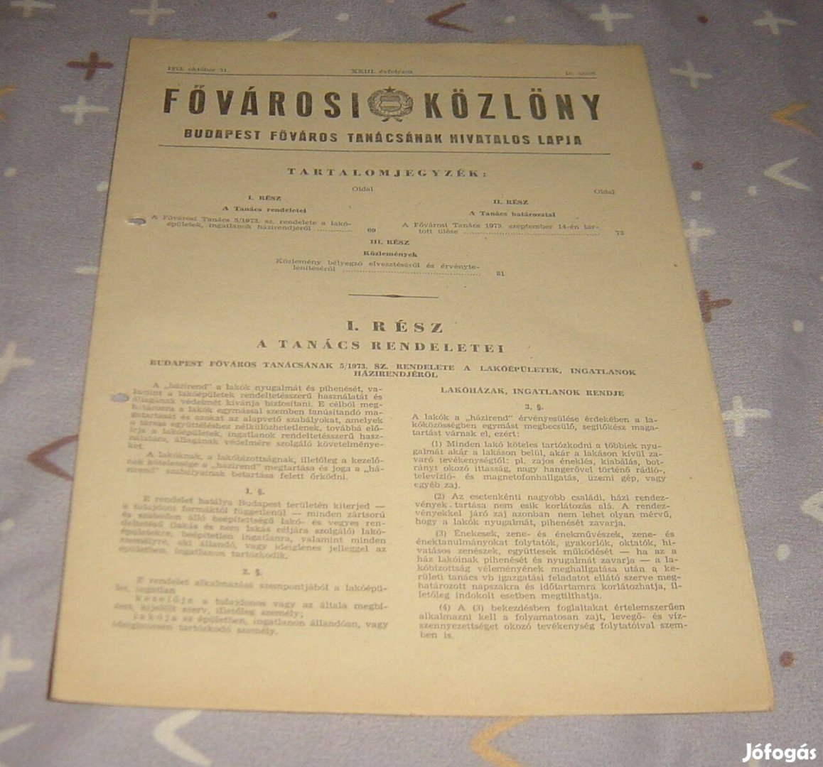 Régi Fővárosi Közlöny 1973.10.31. Bp. Főváros Tanács lapja