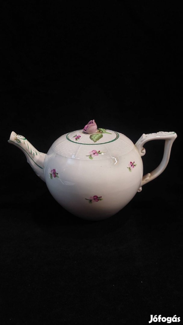 Régi Herendi porcelán tea kiöntő rózsás tetővel