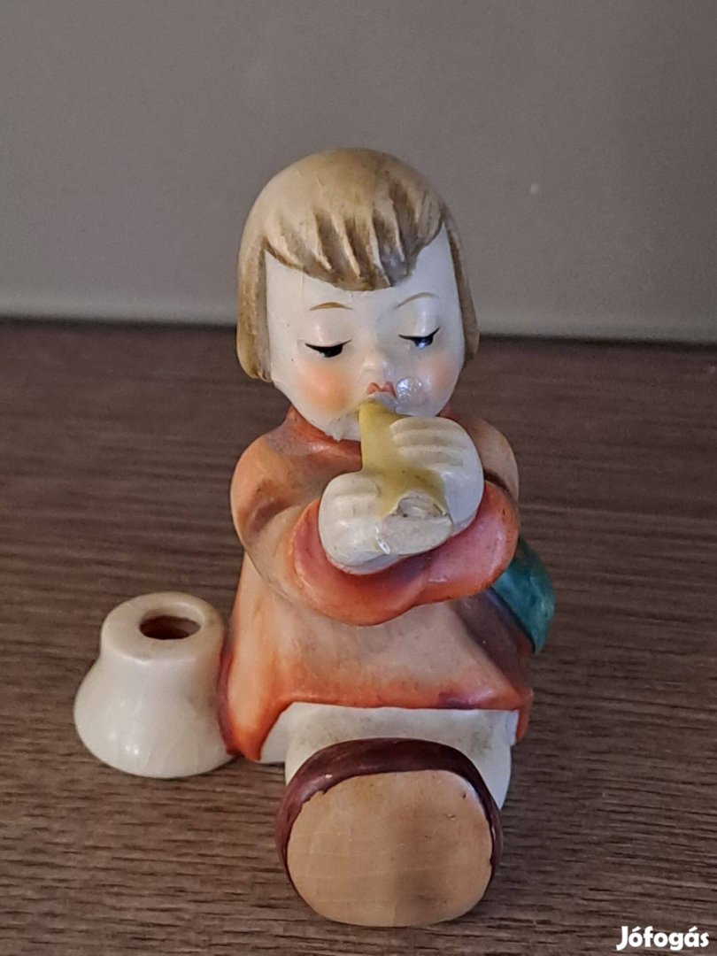 Régi Hummel porcelán trombitás kislány figura