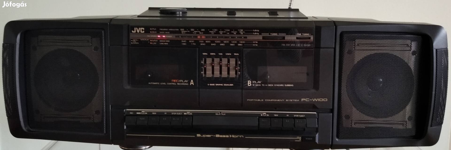 Régi JVC Boombox rádió duplakazetás Super-Bass Horn PC-W100