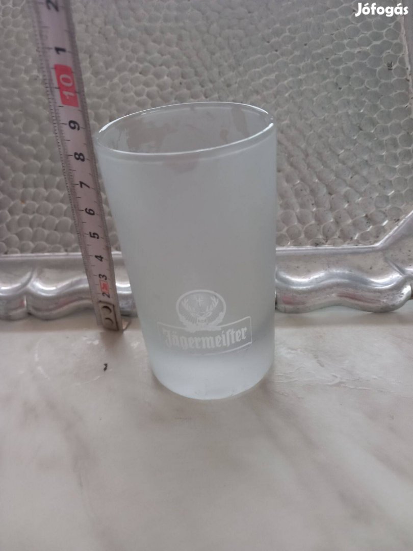 Régi Jagermaister mércés tejüveg pálinkás pohár 0,5dl-es