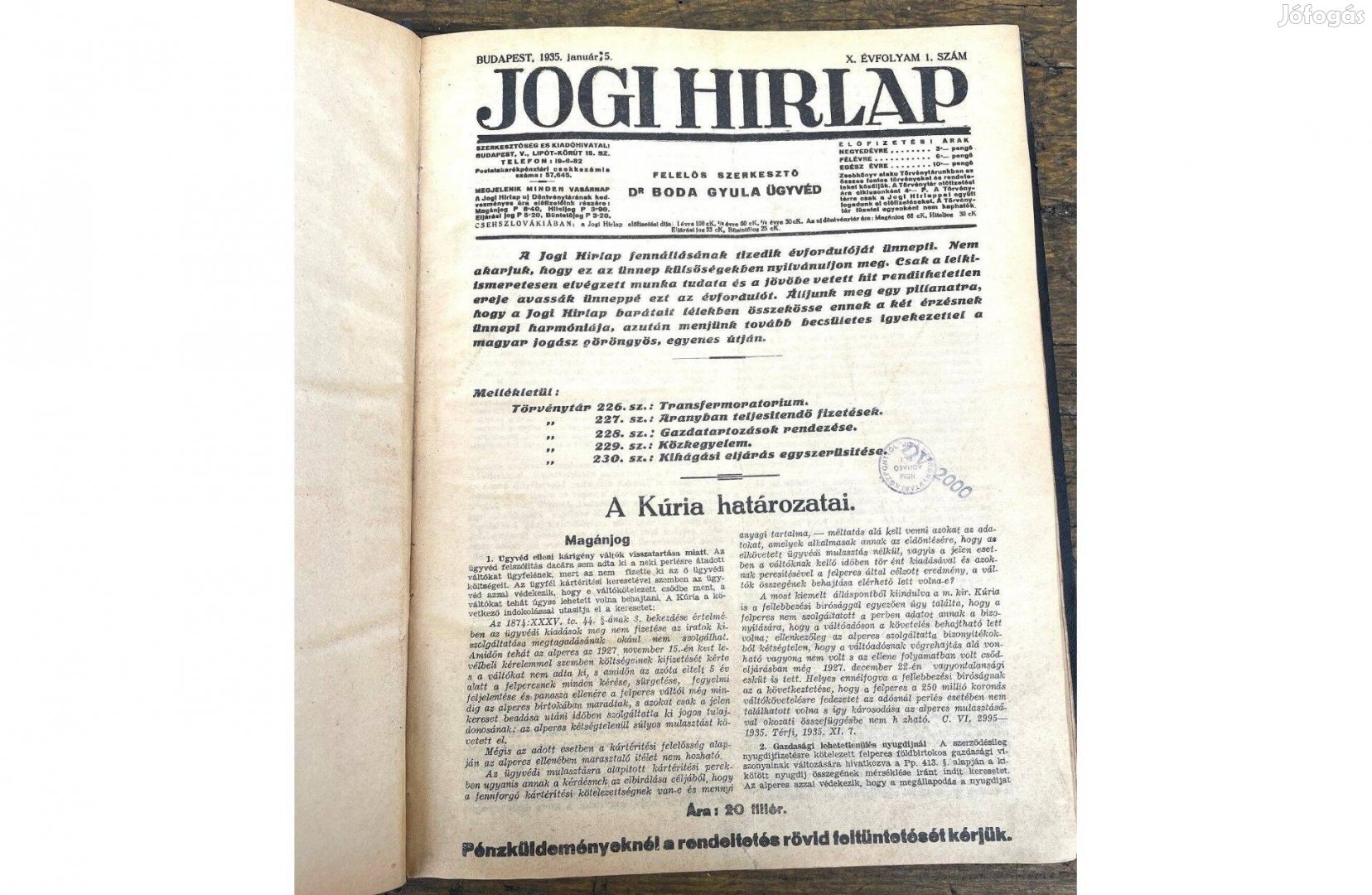 Régi Jogi Hírlap jogi antikvár folyóirat teljes évfolyam