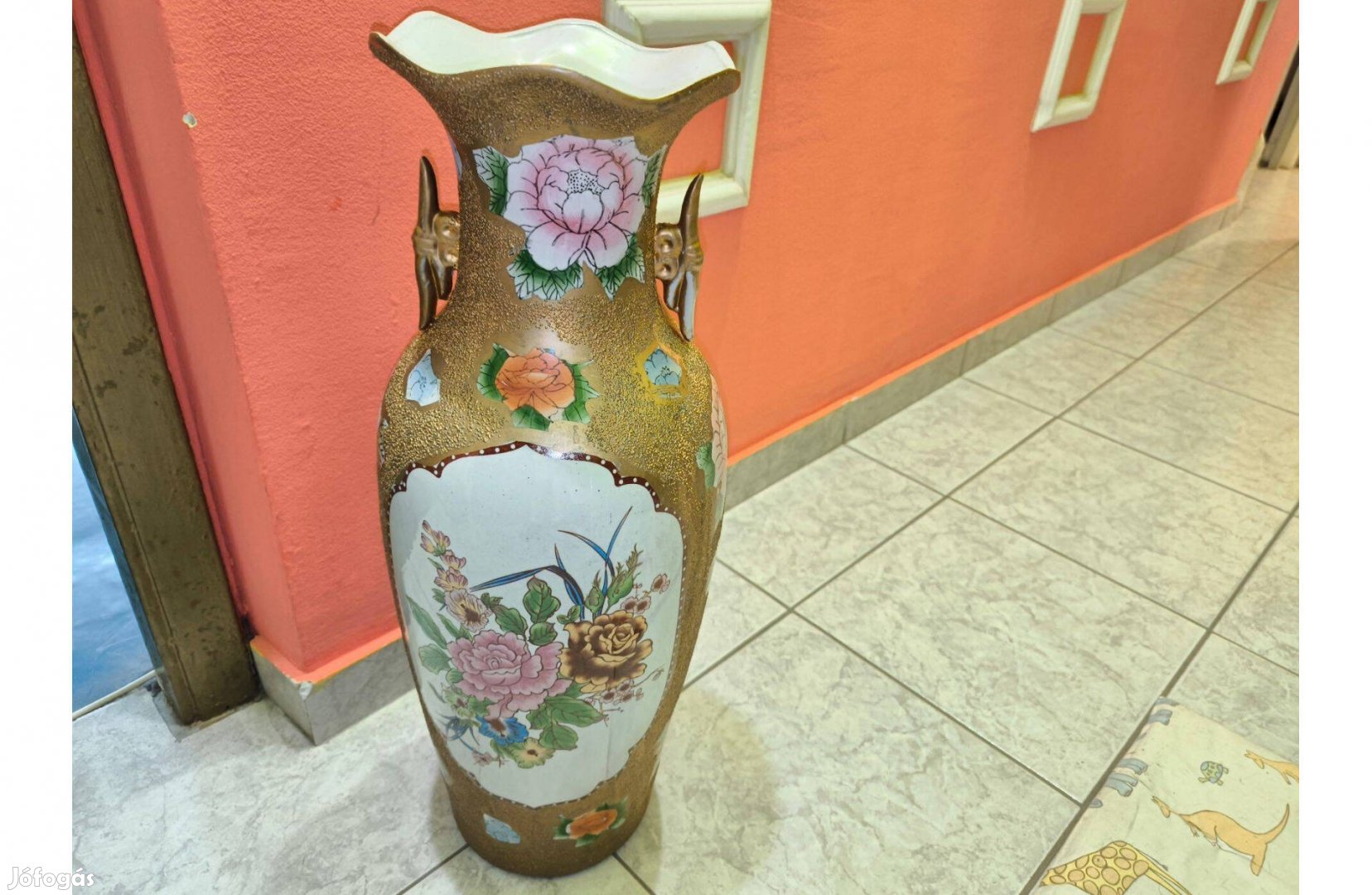 Régi Keleti porcelán nagy padlóváza , 60cm magas