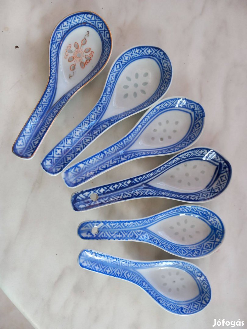 Régi Kínai porcelán jelzett rizses kiskanalak 6 db egybe